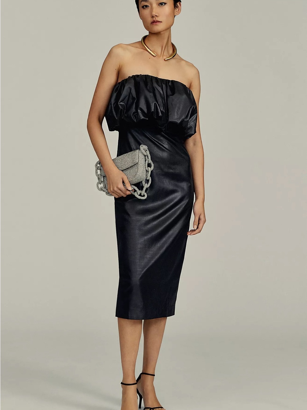Anthropologie Let Me Be Slim Bubble Dress Thick satin feel Strapless LBD L NWT